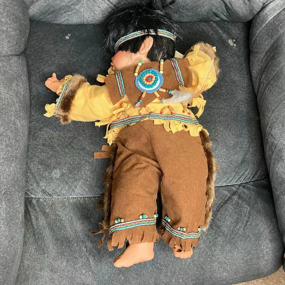 Swan Collection Sleeping Native American Baby Porcelain Doll 18”